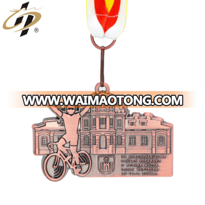 Promotion die cut 3D antique bronze metal cycling challenge medals