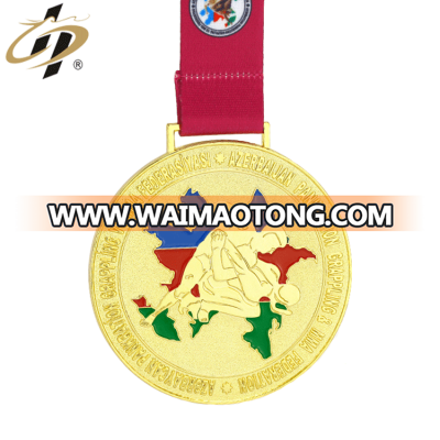 Custom enamel own design metal gold judo sports medal