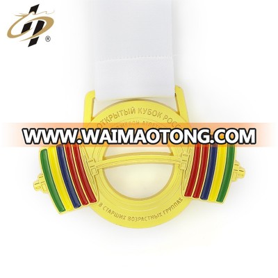 Promotional custom gold metal weightlifting medal with enamel logo