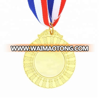 Promotion metal gold blank medals with lanyard