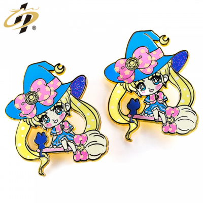 China Manufacture Wholesale Gold Plated Metal Screen Printed Lovely Girl Design Custom Hard Enamel Pin